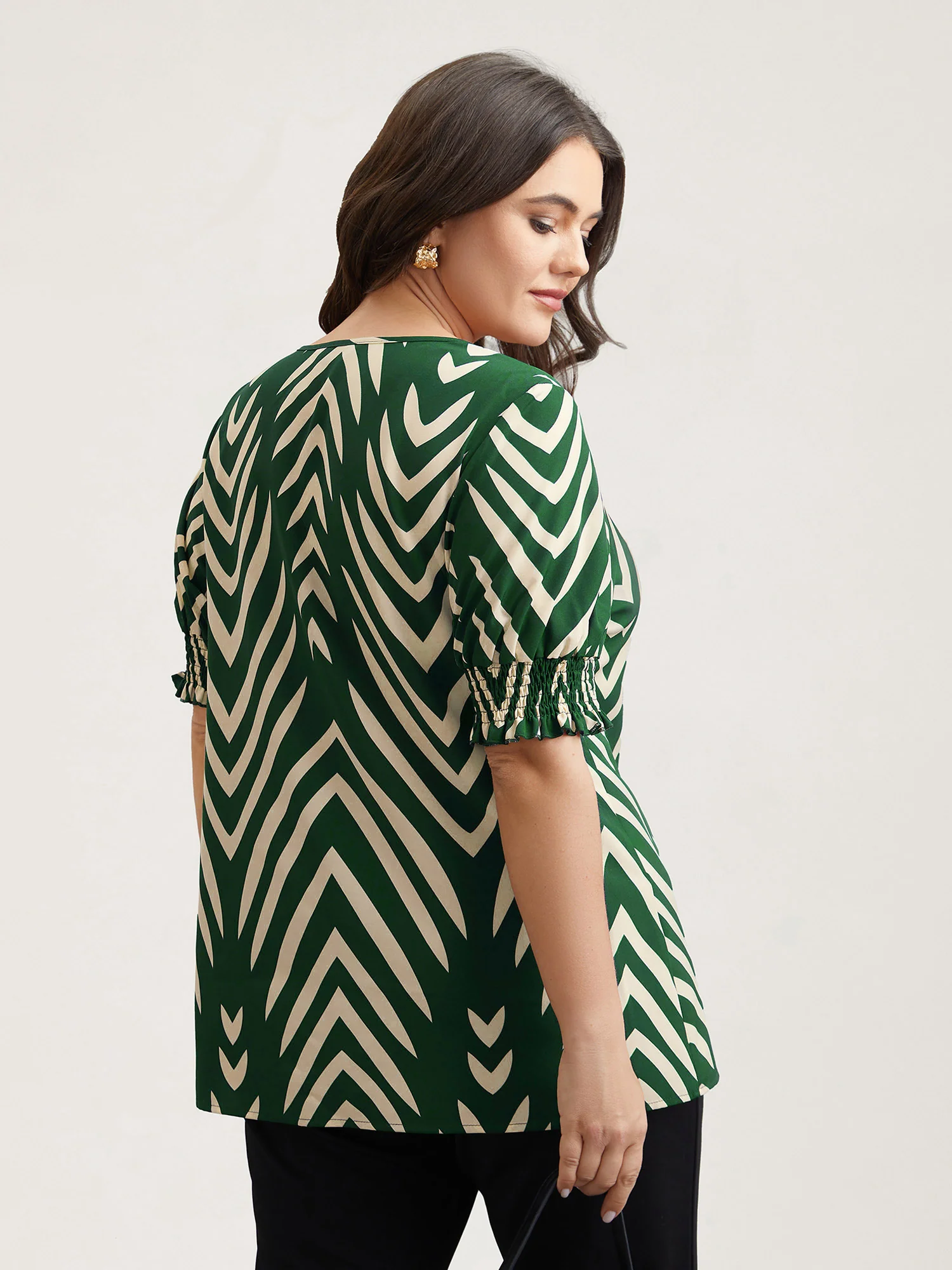 Geometric Print Ruffled Shirred Shirt