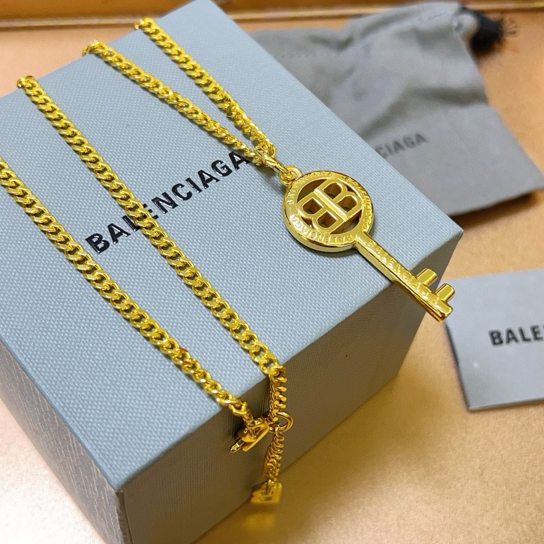 Balenciaga BB key gold necklace