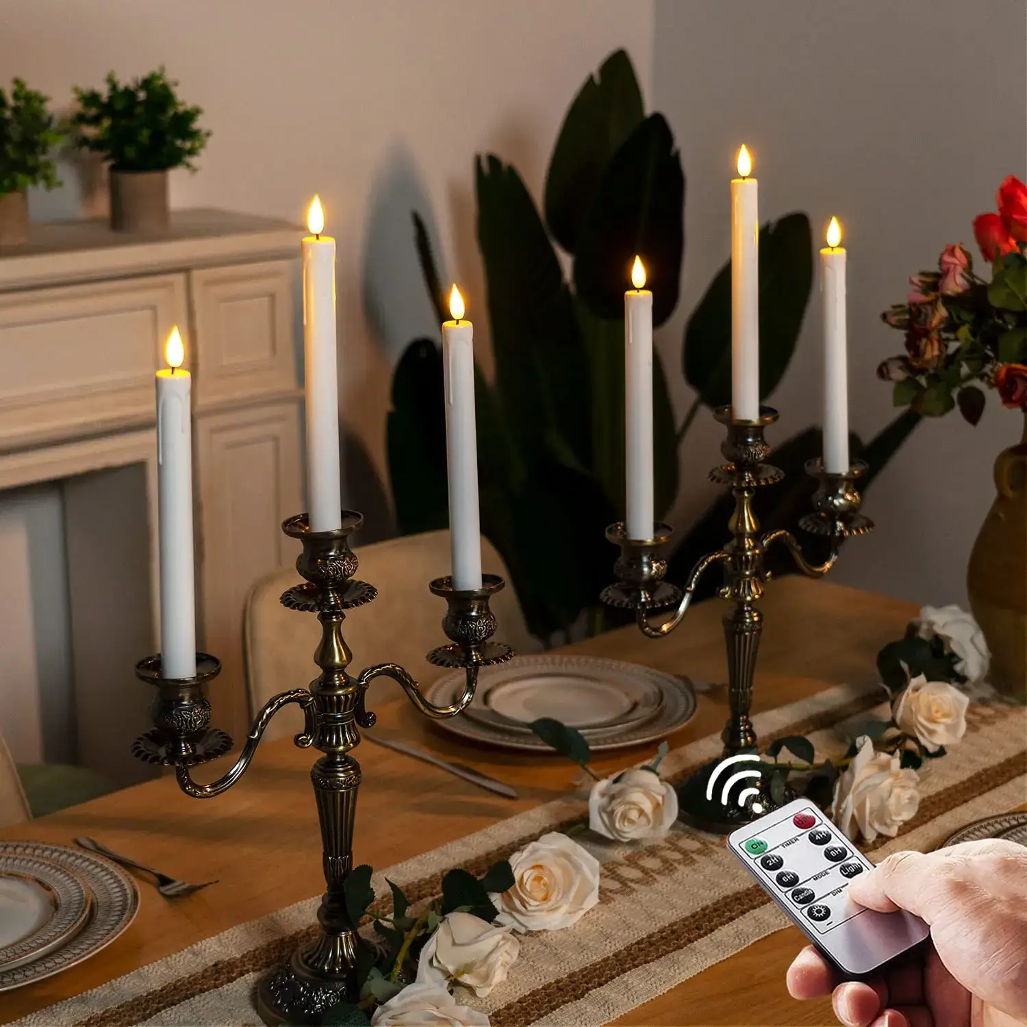 Plastic Flameless Taper Candles 12 Pcs with Remote Timer Dimmer, White Taper Candles, Battery Operated, Flickering Flame Light, Indoor Decoration Tapered Shape christmas hauls Decorative Lighting Brightness Dimmable Nightlight Bedroom