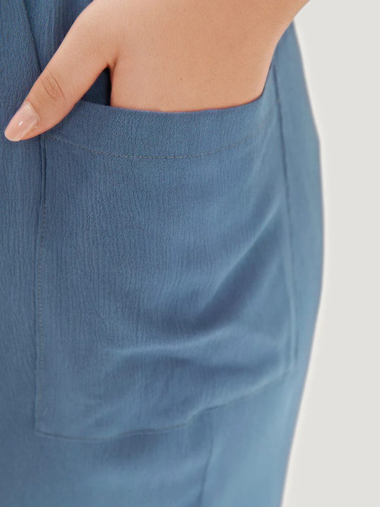 Solid Pocket Elastic Waist Wrap Hem Pants