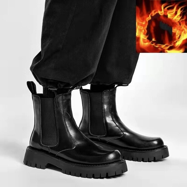 Male Thick Bottom Motorcycle Boots Spring Mens Chunky Casual Shoes