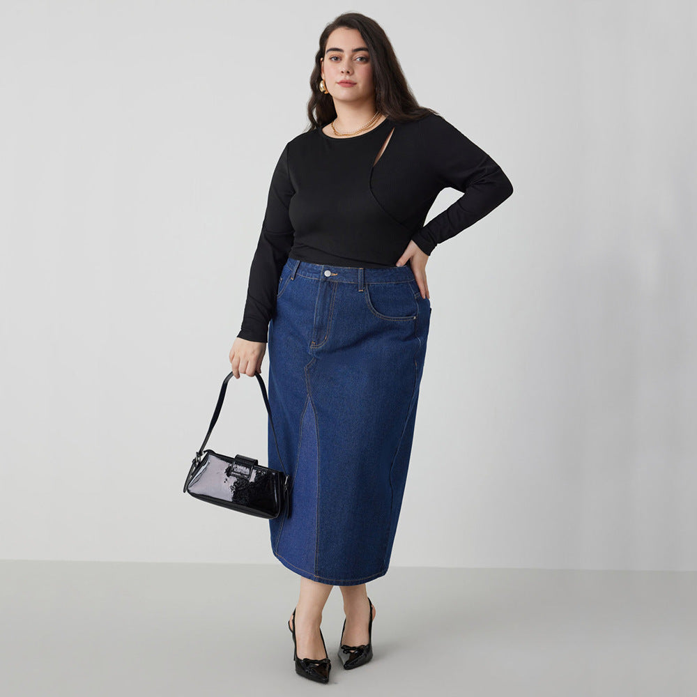 Plus Size Autumn Winter Women Simple Sexy Cutout T shirt Slim Long Sleeve Top