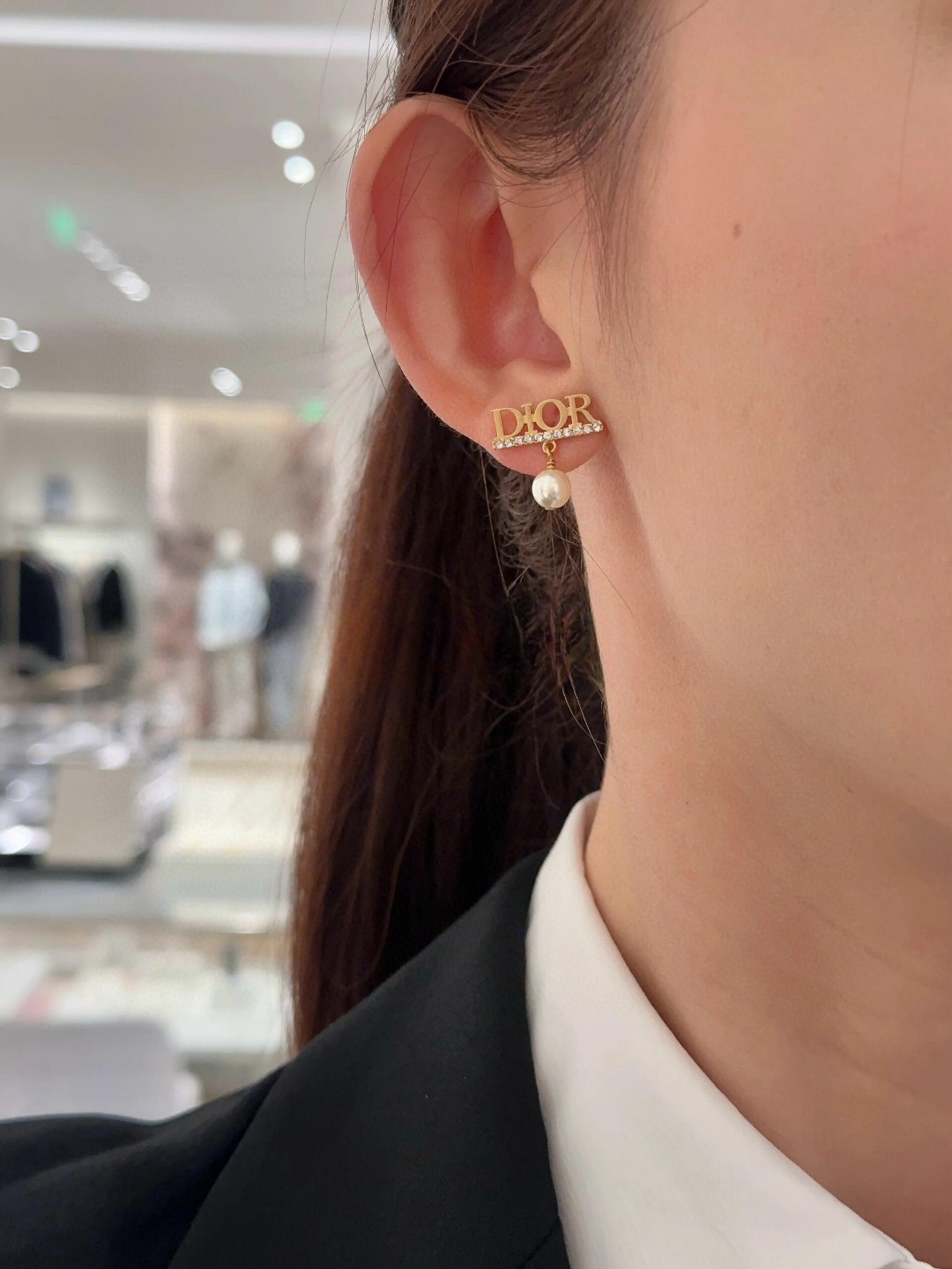 Dior Alphabet Pearl Stud Earrings