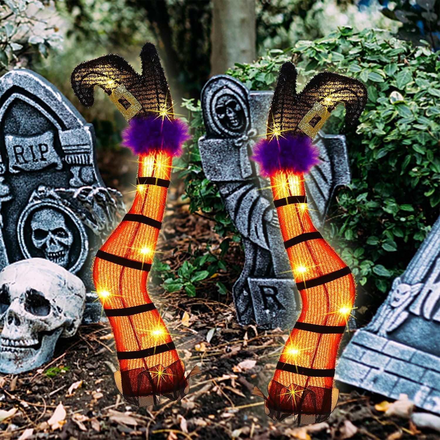 Halloween Lighted Wicked Witch Legs with Stakes - Height- 22