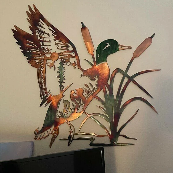 Solo Mallard Hunting & Trout Fishing Scene Metal Wall Art-BUY 2 FREE SHIPPING