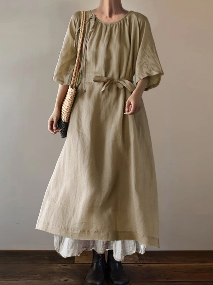 Vintage Tied Pleated Flowy Maxi Dress