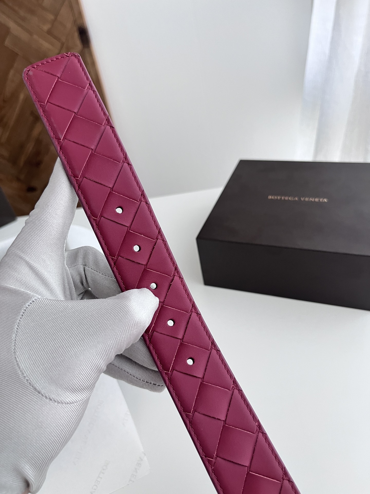 Bottega Veneta woven leather belt with rotating pin buckle, 3.5cm wide