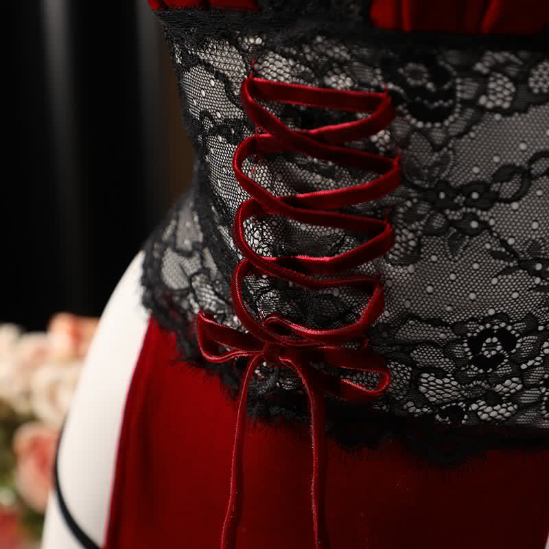 Rose Halter Sexy Lace Split Cheongsam Lingerie Dress