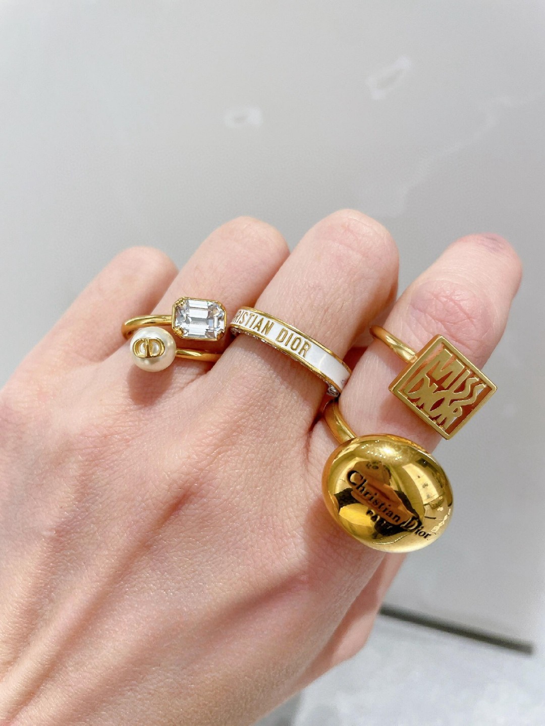 Dior Rock Sugar Square Diamond Pearl Ring