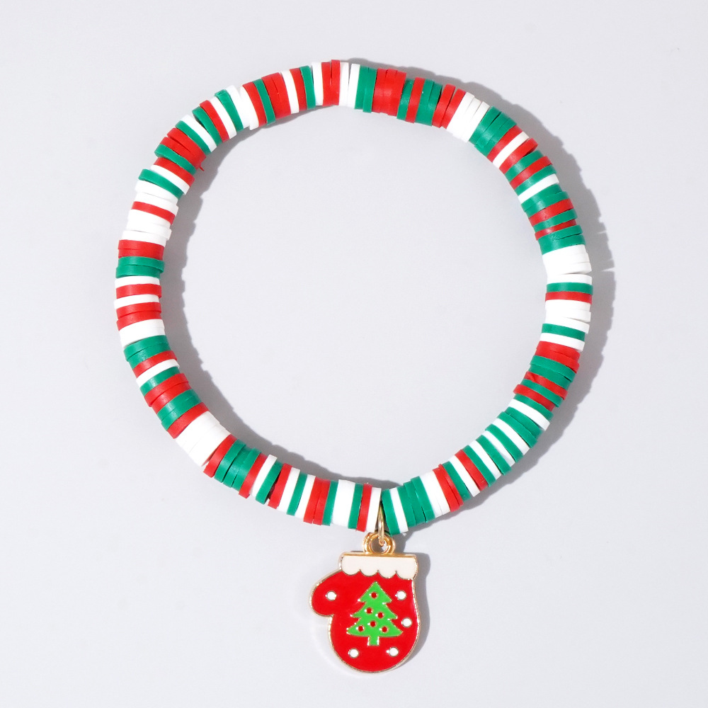 Christmas hand colored polymer clay beaded bracelet set gift