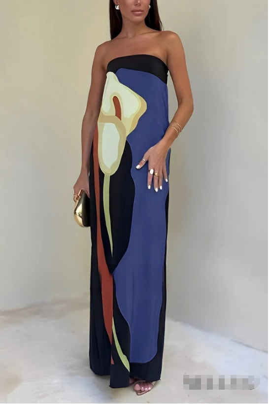 Women's Casual Fashion Avocado Print Tube Top Dress