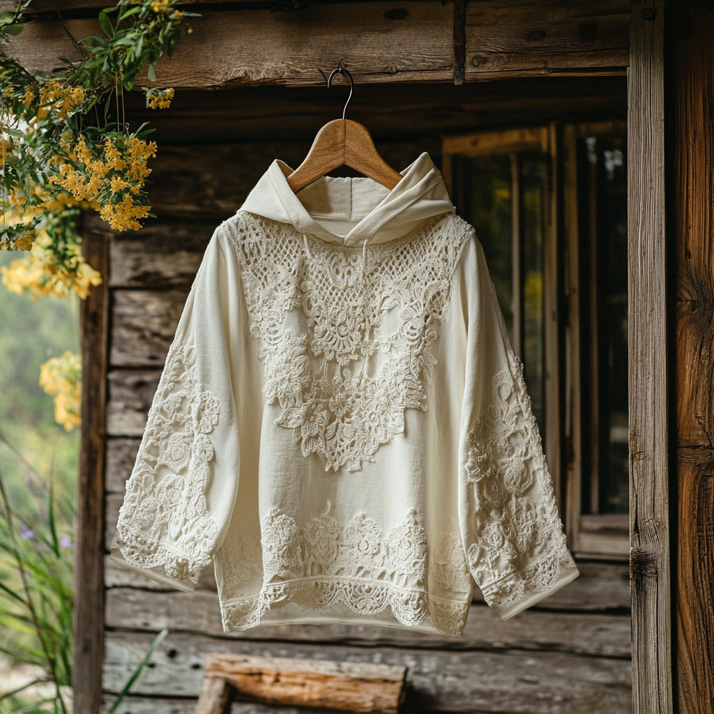 Women's Floral Lace Embroidery Patchwork Art Hoodie