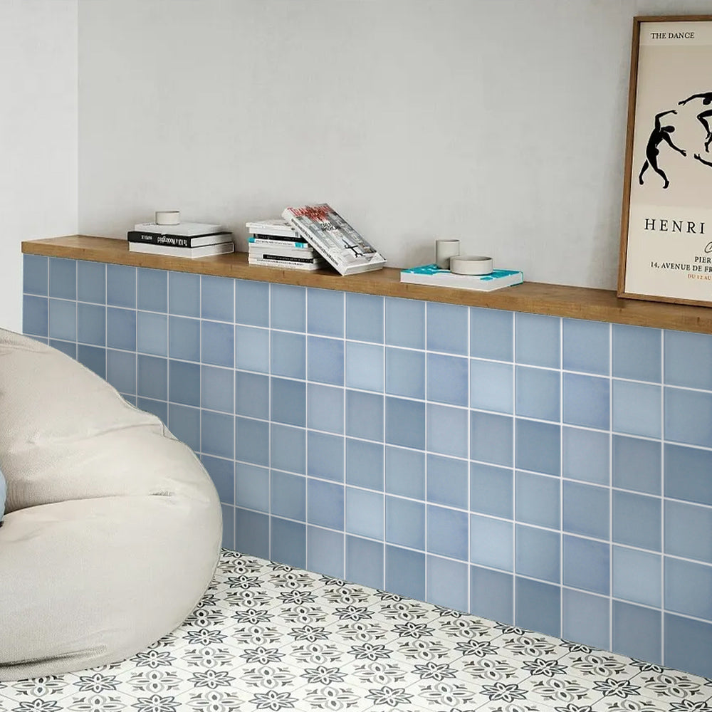 3D Slate Blue Ceramic Square Peel and Stick Wall Tile