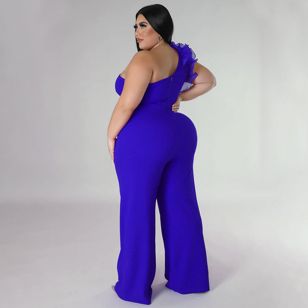 Plus Size Women Clothes One Shoulder Voile Wide Leg Pants for Women