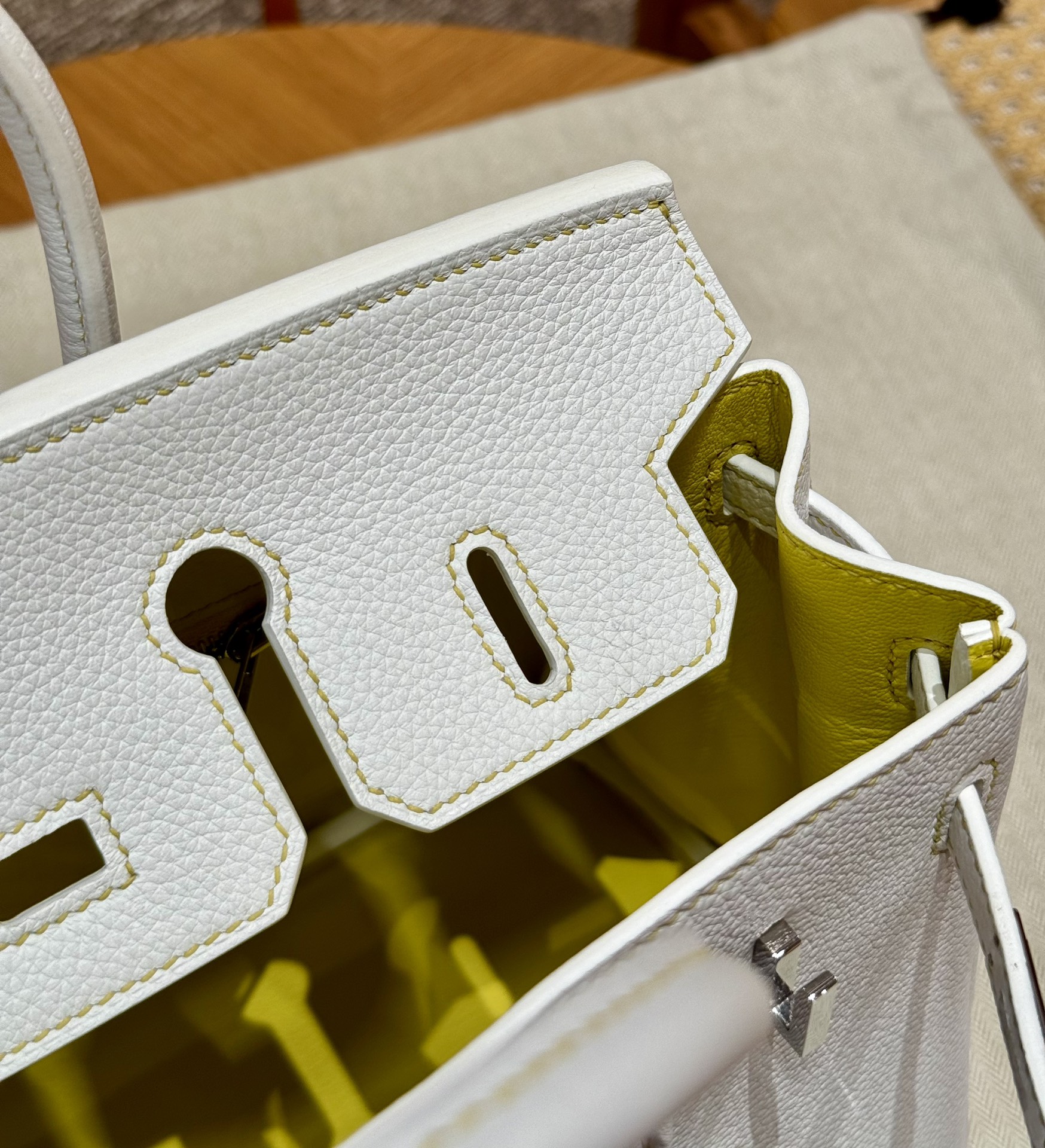 Hermès Birkin 01Blanc9RLime Handbag (Handmade to order)