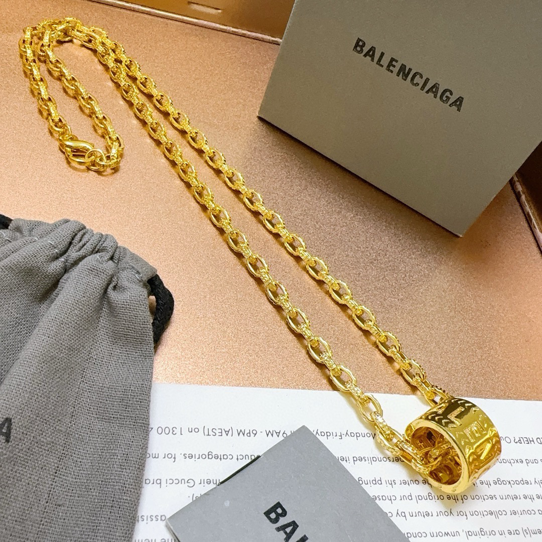 Balenciaga Gold Hollow Ring Chain Necklace