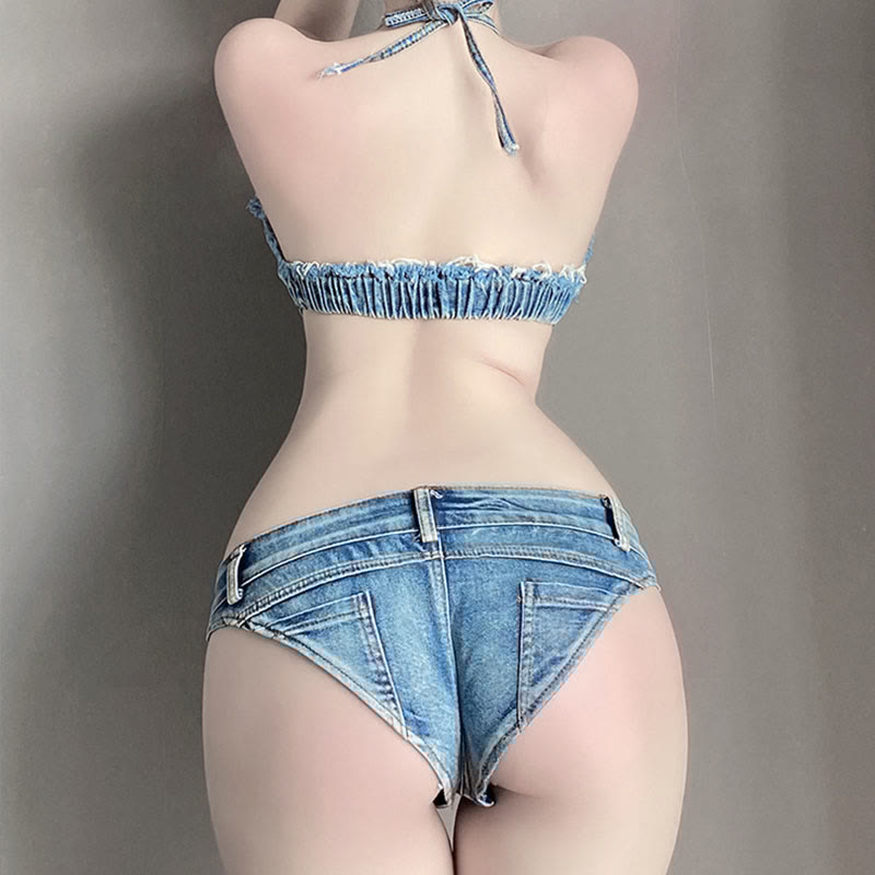 Sexy Denim Bikini Top Shorts Lingerie Two Pieces