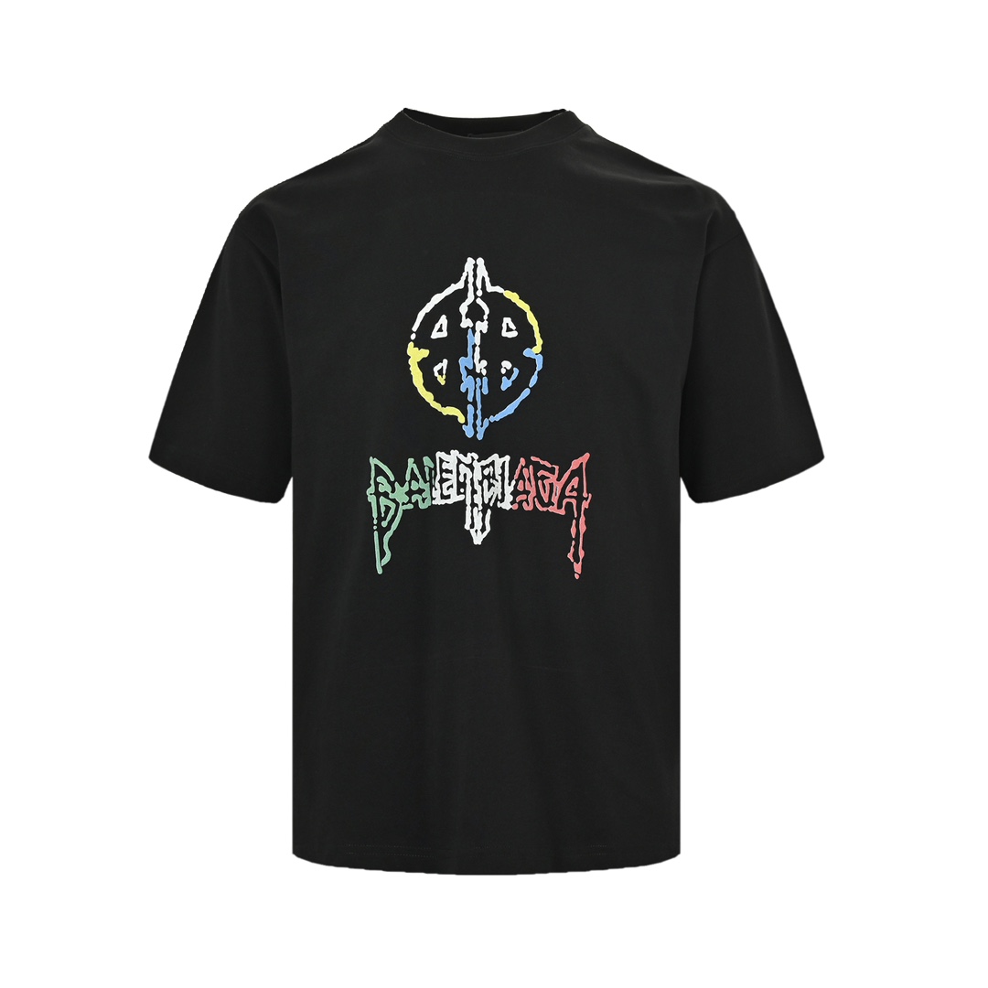 Balenciaga 24ss colorful logo printed short sleeves