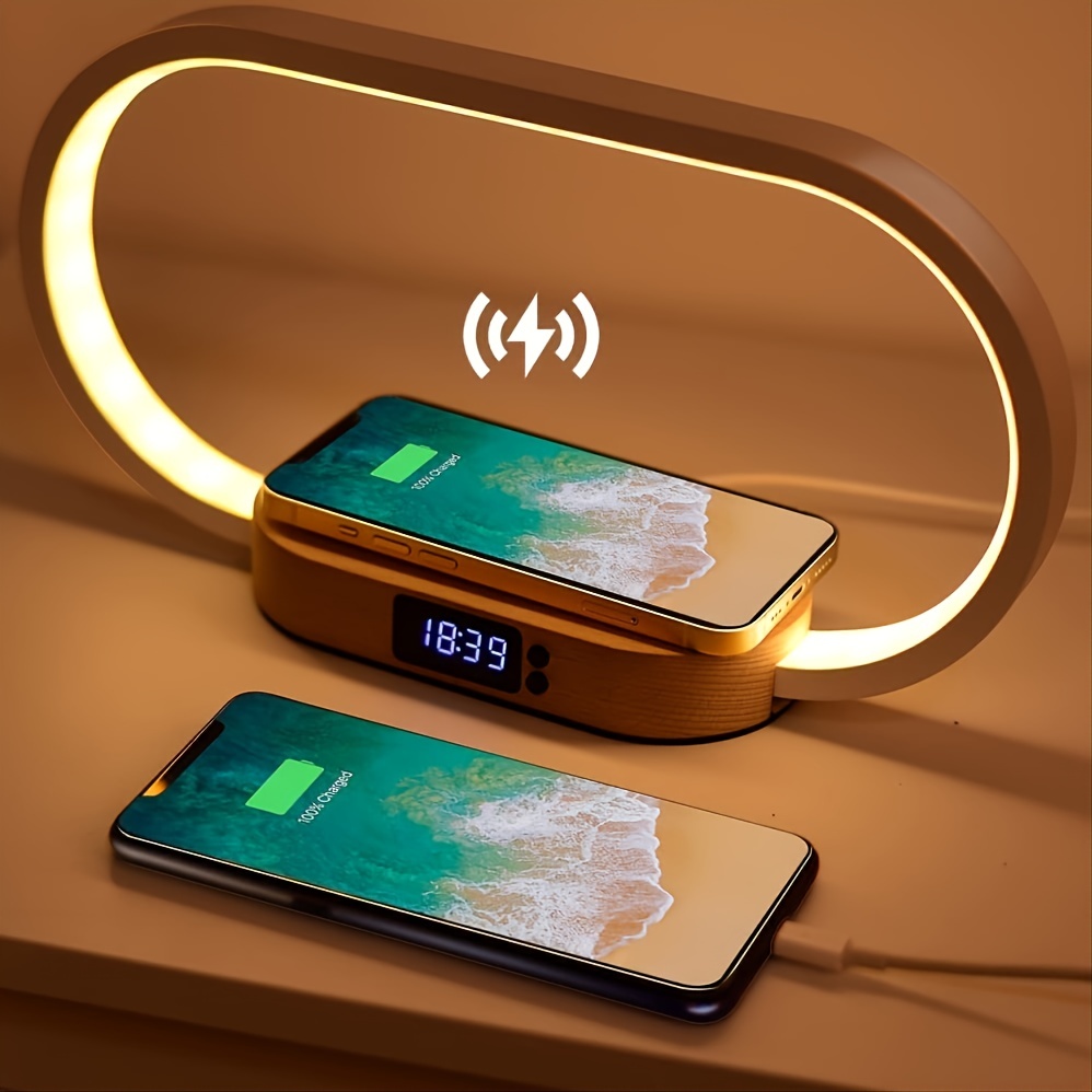 LED Desk Lamp Table Lamp Multifunctional Desk Lamp, Lamp With USB Port Charging, Wireless Charger, Night Light For Bedroom, Nightstand Lamp With Clock