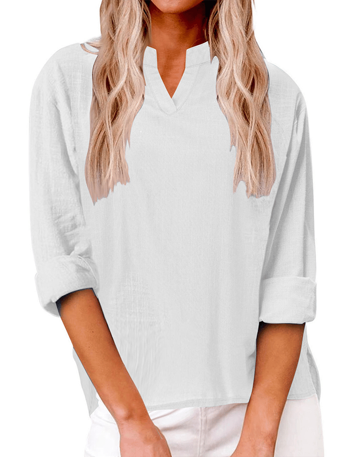 Women's V-Neck Long Sleeve Loose Design Casual Shirt