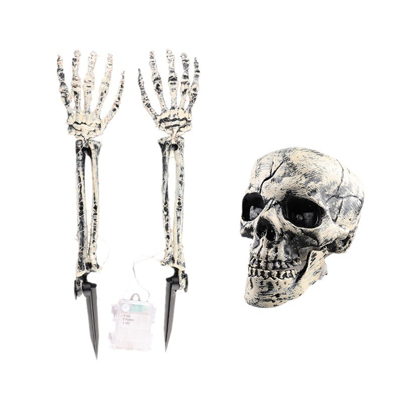 💀Halloween Skeleton Arms Stakes And Skeleton head Led Decorations-Adjusted Wrist,Waterproof ,LED with 8 Lighting Modes