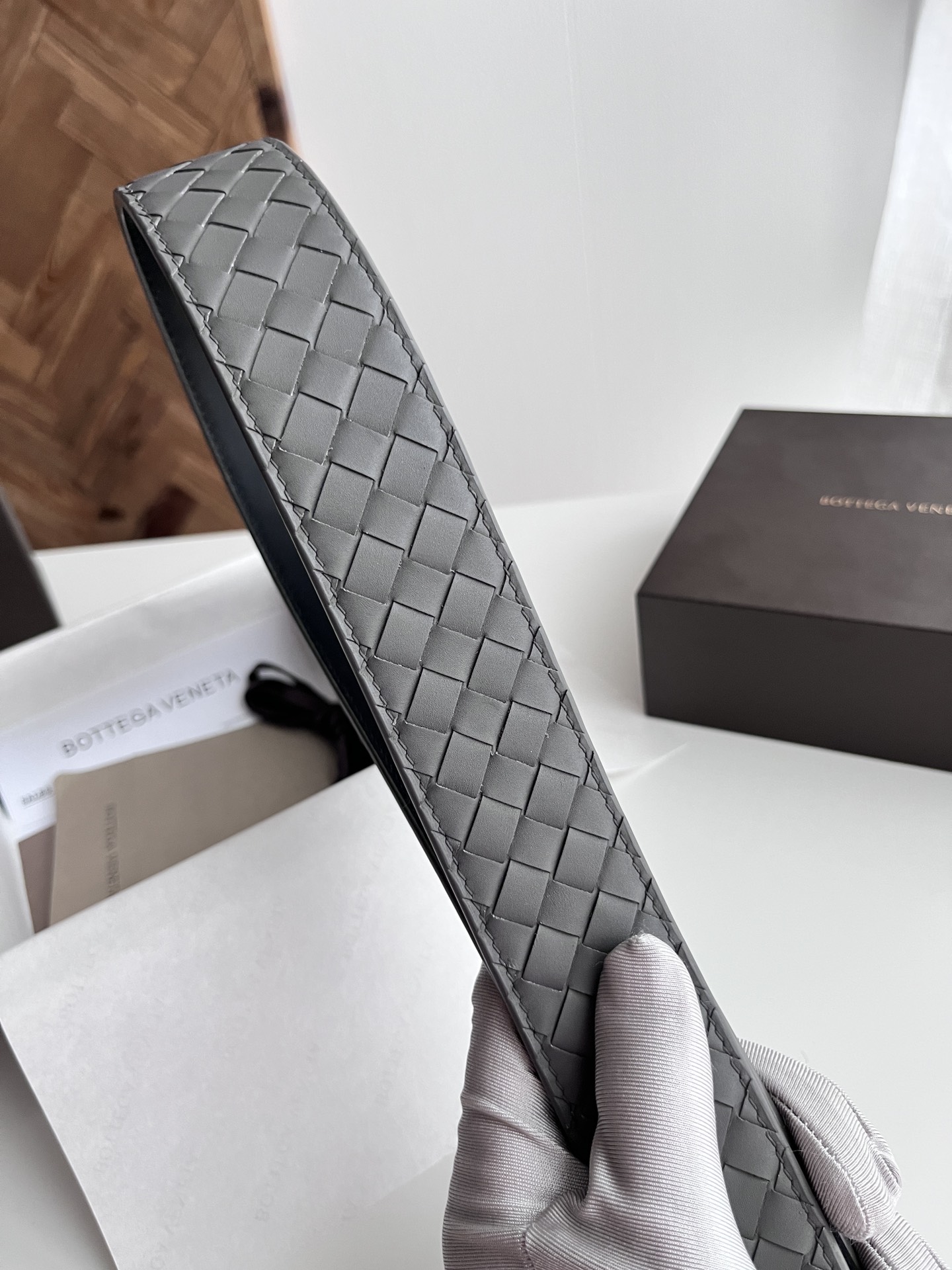 Bottega Veneta intreccio woven cowhide double-sided belt width 4.0cm