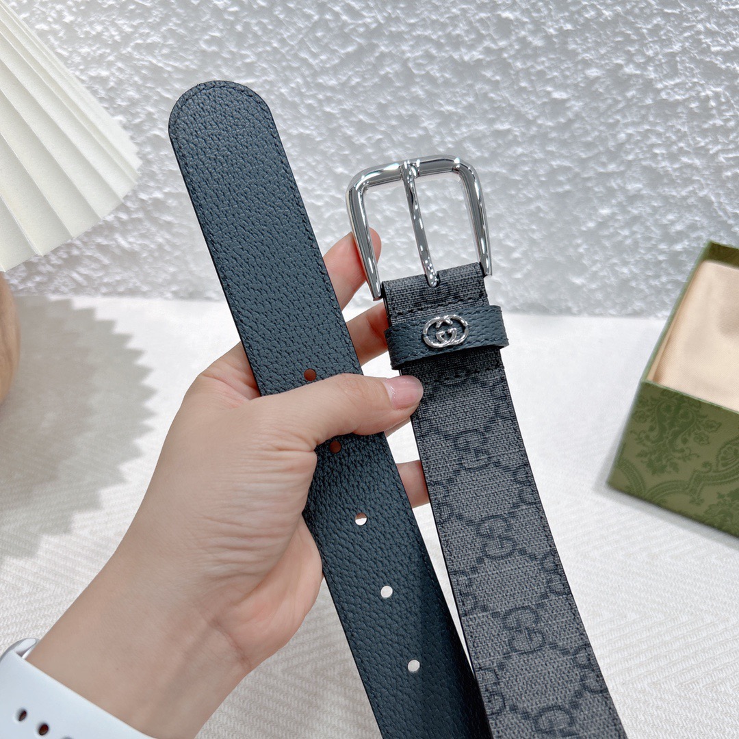 Gucci Supreme canvas pin buckle leather belt 3.5cm wide