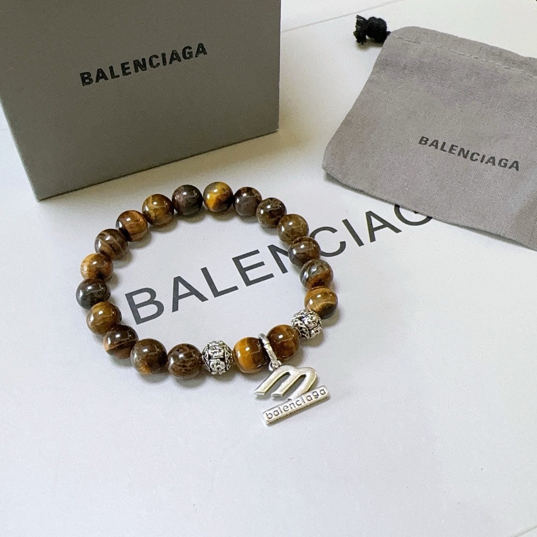 Balenciaga Natural Tiger Eye Stone Thai Silver Style Bracelet