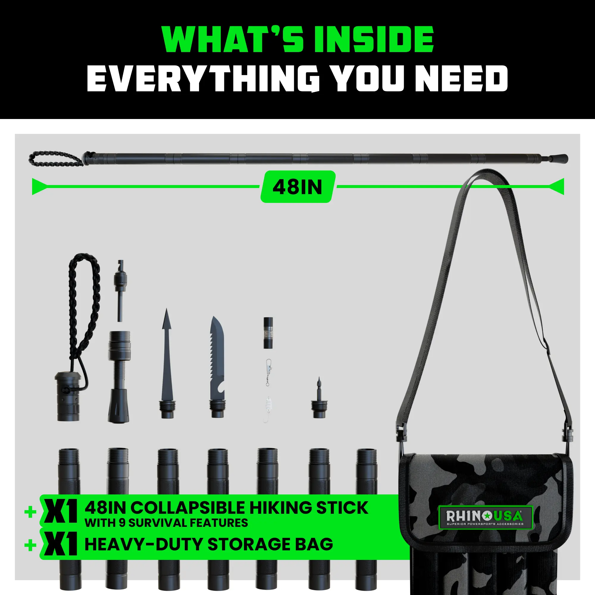 Hiking Stick – Essential Camping Gear for Hiking & Trekking – Durable Walking Stick for Outdoor Adventures, Travel Accessories