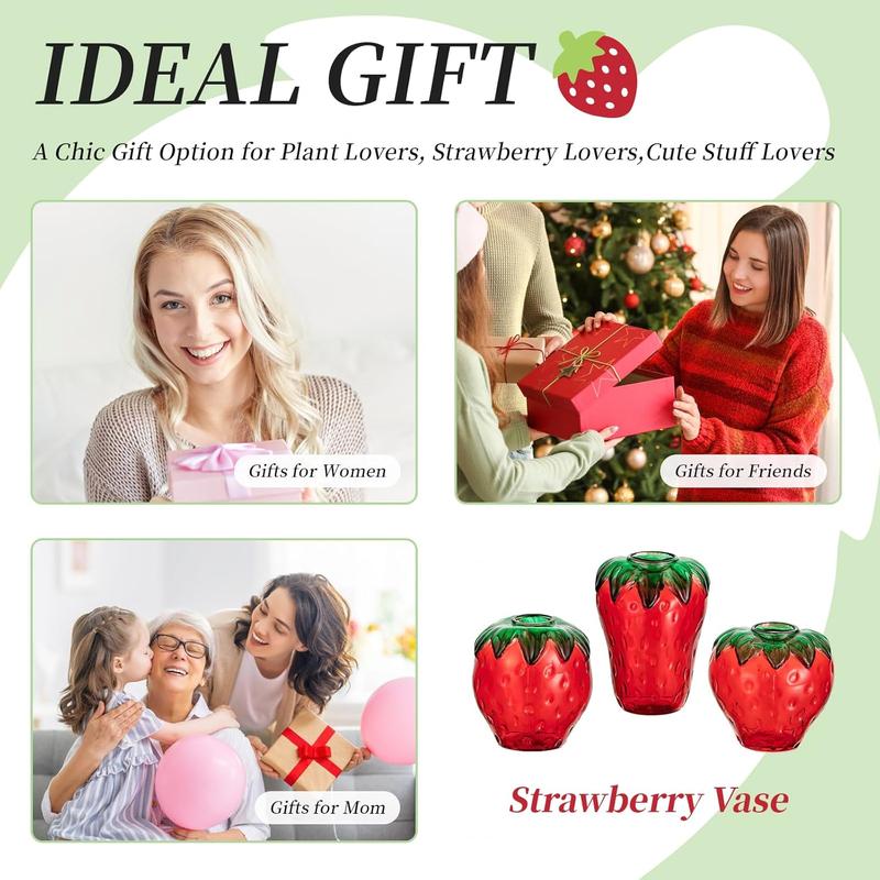 🍓Cute Strawberry Glass Vase 🎁 Easter & Birthday Gift