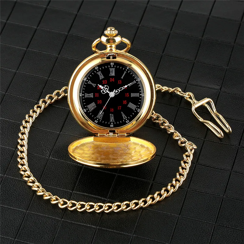 Classical Smooth Case Full Hunter Quartz Pocket Watch for Men Women Roman Number Dial Timepiece with Fob Pendant Chain Clock