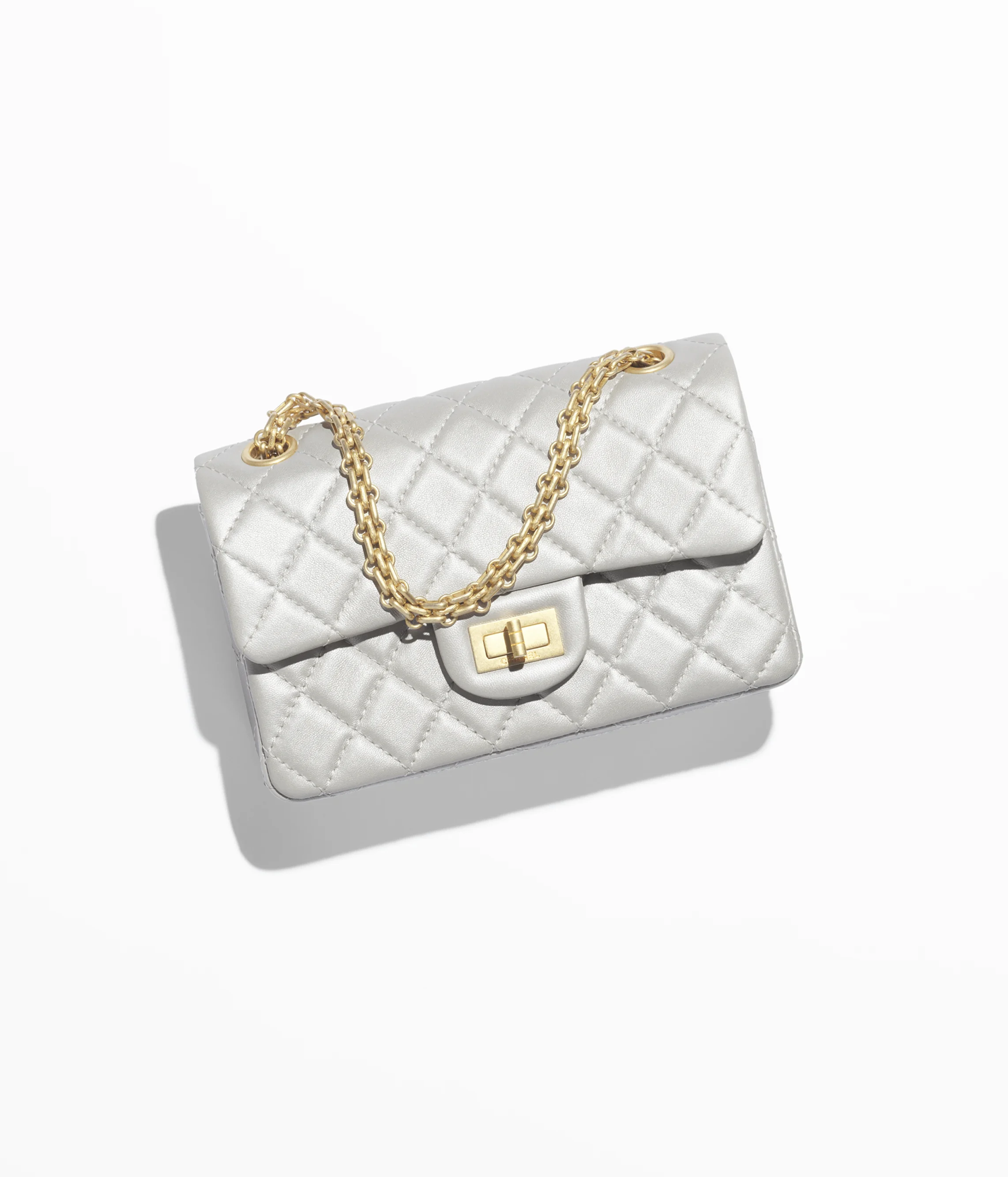 Chanel 2.55 Mini Flap Bag Pearl Lambskin & Gold Metal Light Grey AS0874-B18722-NAAUH