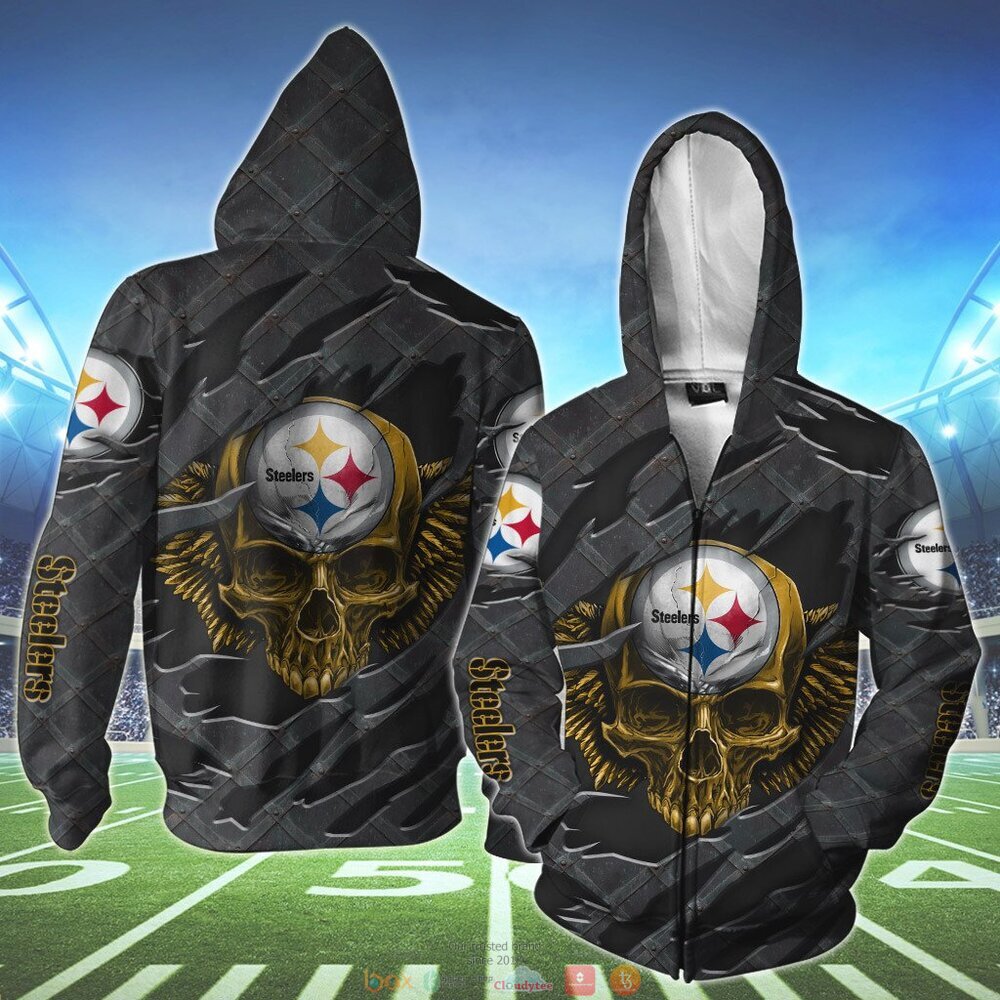 PITTSBURGH STEELERS WINGS SKULL 3D HOODIE