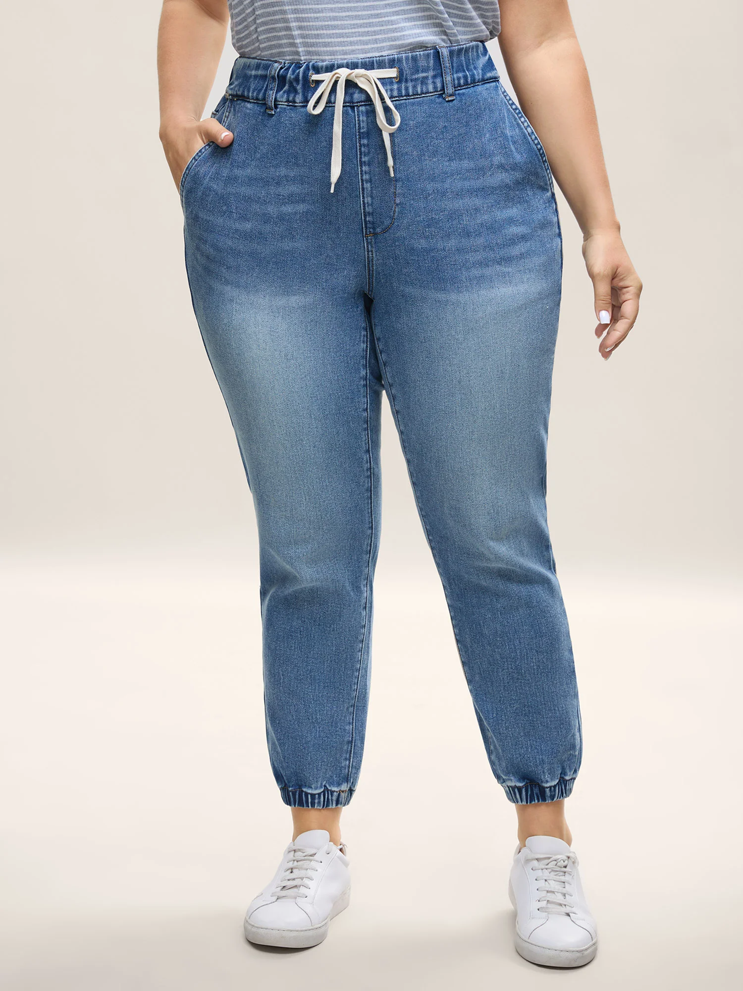 Drawstring Waist Jogger Boyfriend Jeans