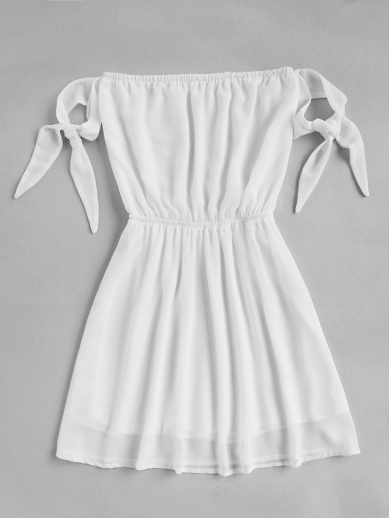 Off Shoulder Self Tie Sleeve Elastic Waist Dress