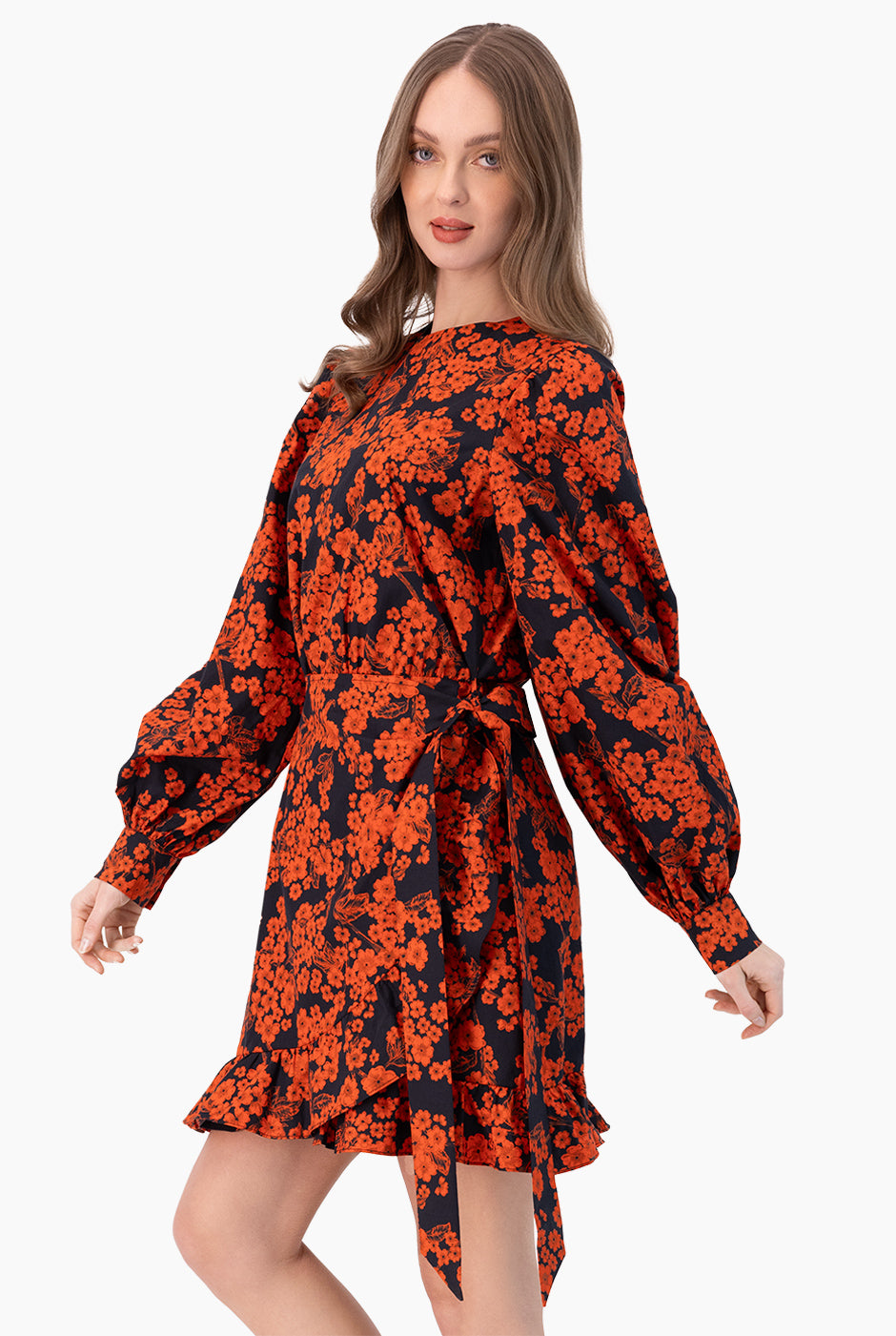 Vestido estampado de manga con puño