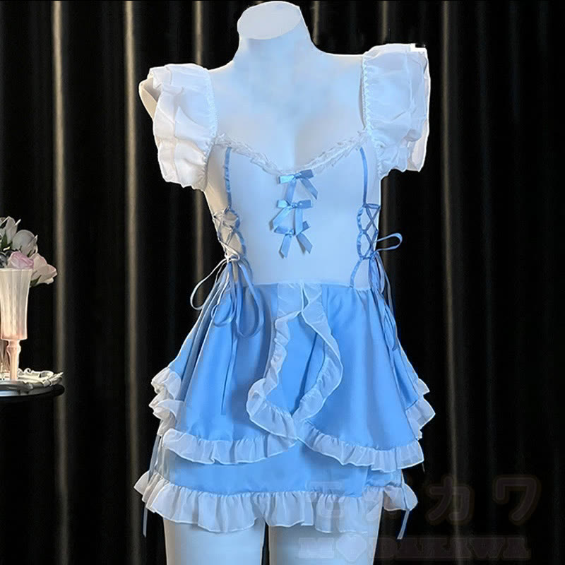 See-through Backless Bow Lace-up Lingerie Dress