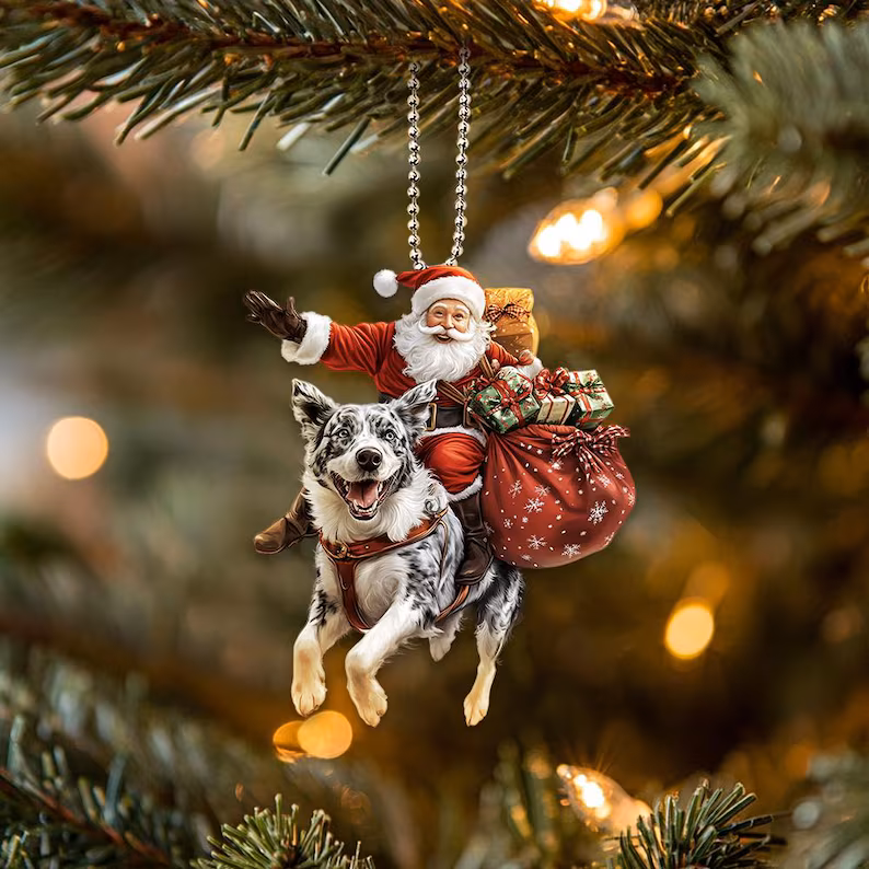 Happy Santa and Dog Ornament