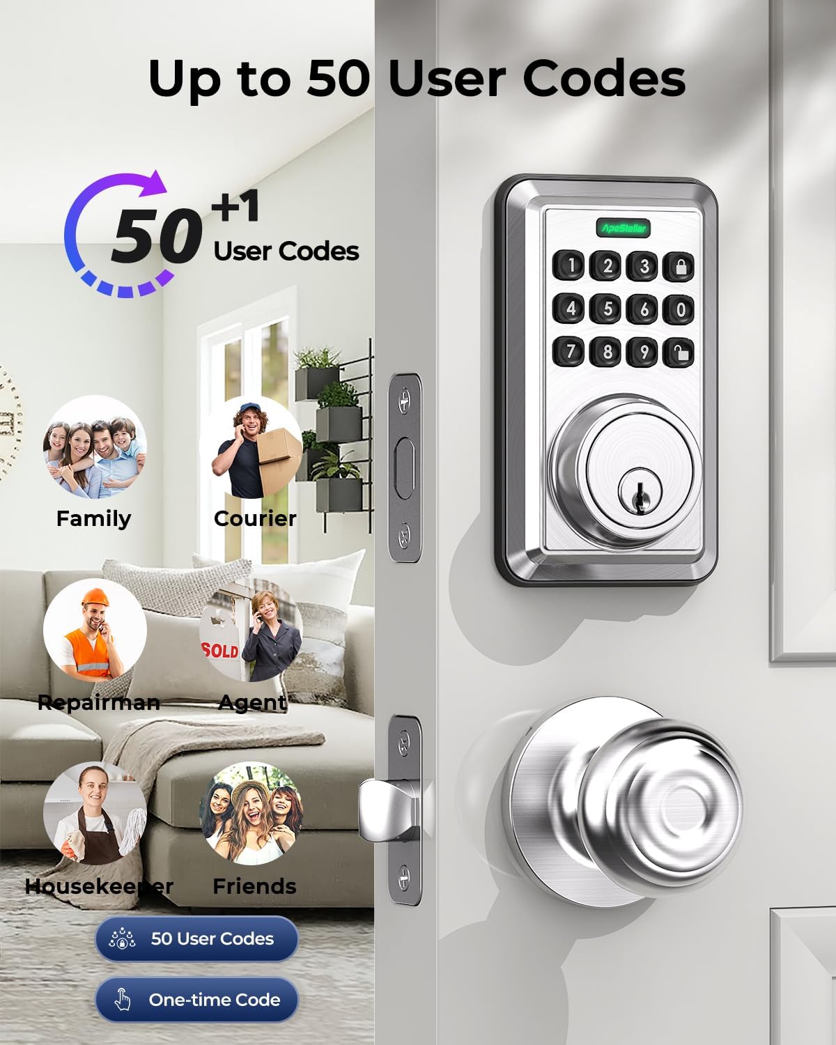 Keyless Entry Door Lock with Keypad - Electronic Keypad Deadbolt - Keyed Entry, Auto Lock, Anti-Peeking Password - Electronic Door Lock - Easy Installation - Satin Nickel -ApeStellar