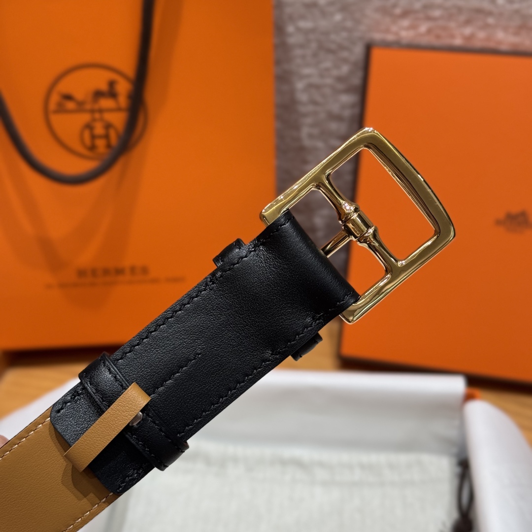 Hermès New Men's Double-Sided Pin Buckle Leather Belt 3.2cm Width