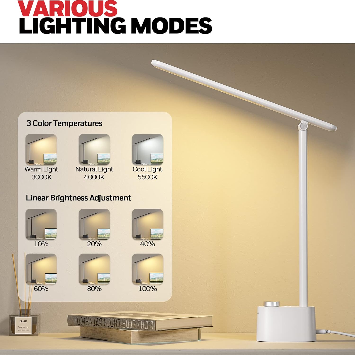 Honeywell Desk Lamp Home Office - LED Lighting with Charging Station A+C USB Port for Small Spaces Bedroom Reading Crafts HWT-H01 Black