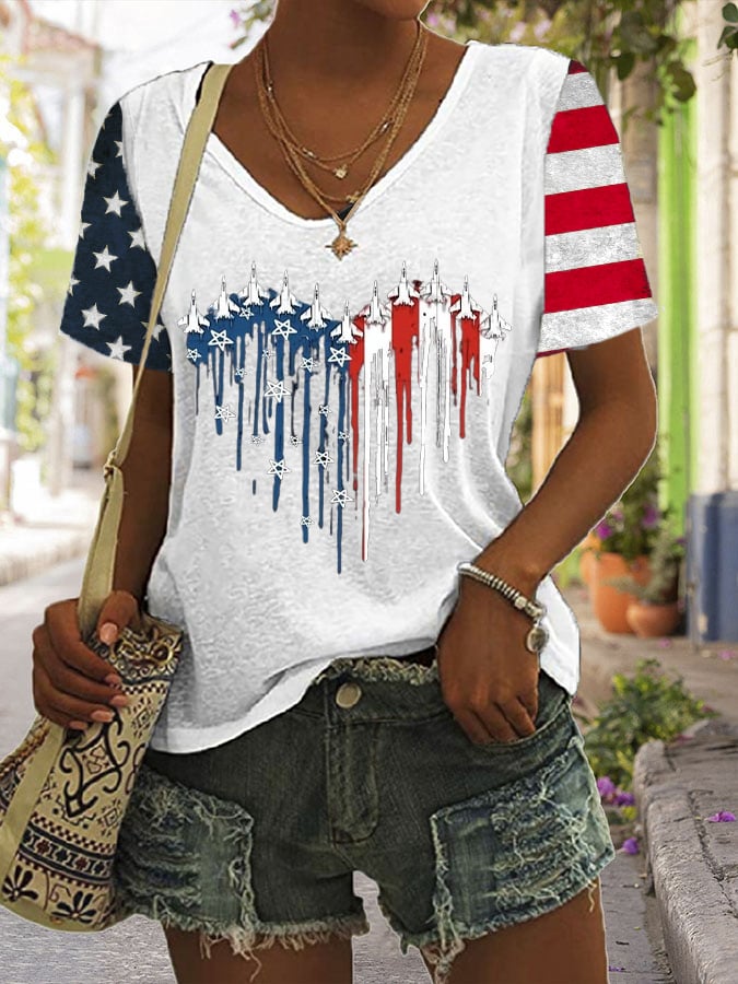 Women's Flag Independence Day Printed Casual T-Shirt