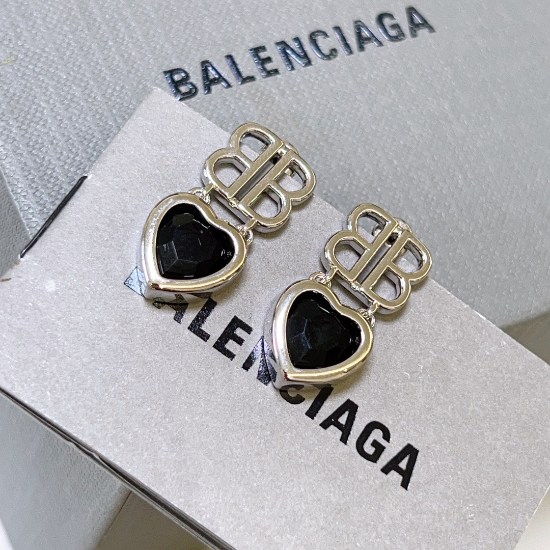 Balenciaga BB Heart Black Diamond Earrings