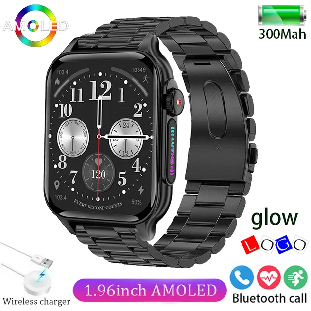 2024 New men's HD Bluetooth Call smartwatch Luminous LOGO1.96inch full screen touch 300Mah large battery for Huawei Xiaomi + box