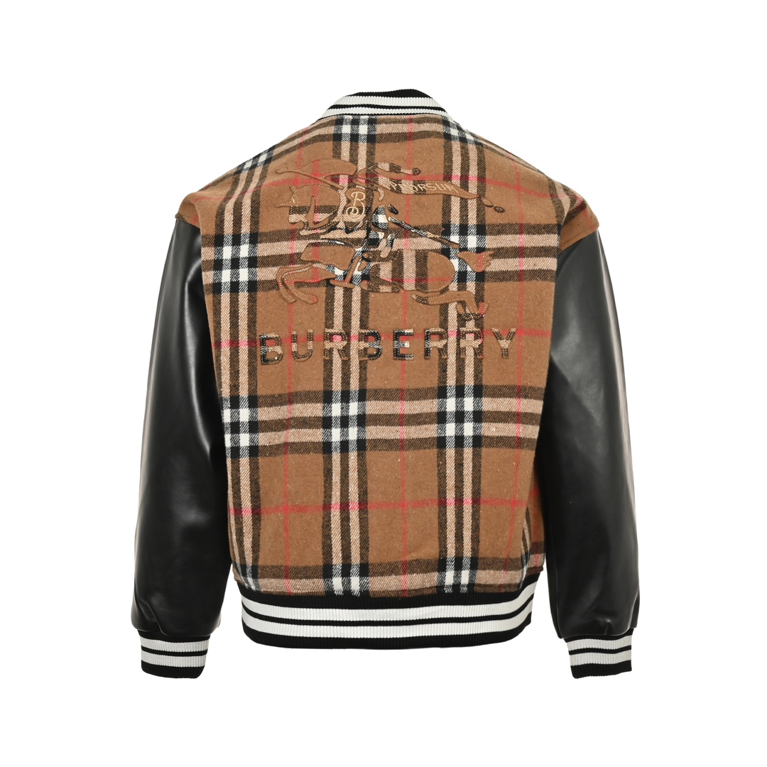 Burberry 24Fw striped embroidered warhorse patchwork baseball jacket