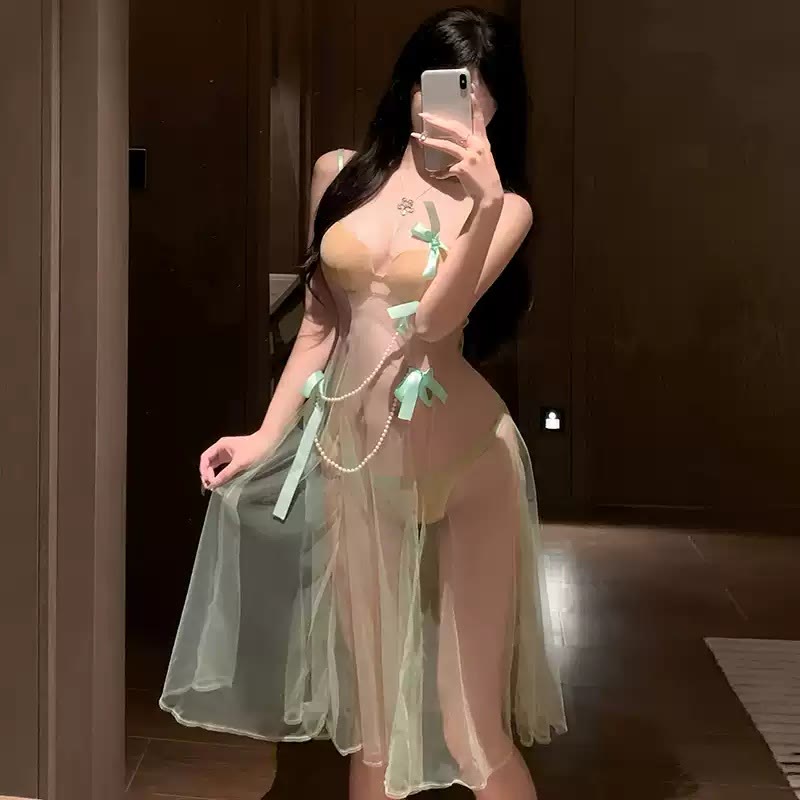 Bow See-through Chain Lingerie Dress