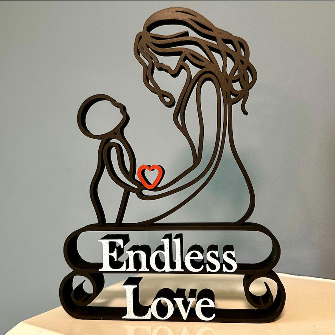 Minimalist Mother & Child Line Art Sculpture /  Custom Text