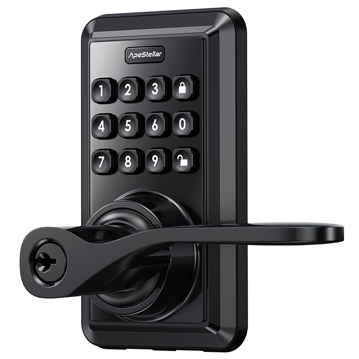 Keyless Entry Door Lock, Keypad Door Lock with Handle, Electronic Lever Door Lock with Code, Auto Lock, Passage Mode, Easy Installation, Matte Black - Apestellar