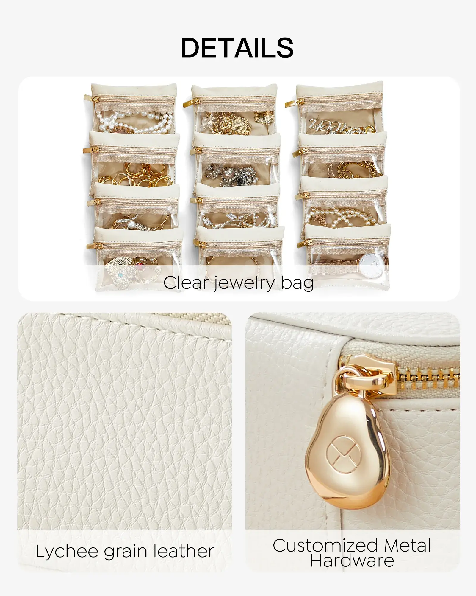 ✨2024 NEW✨Travel Storage Bags,Leather Jewelry Case for 12 Clear Velvet Bags