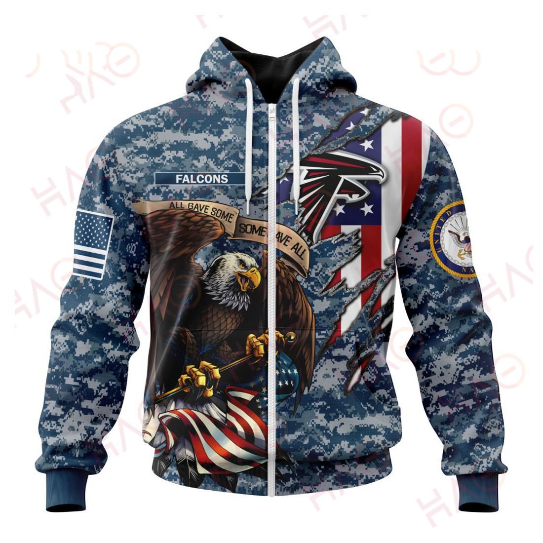 ATLANTA FALCONS 3D HOODIE US NAVY VETERANS